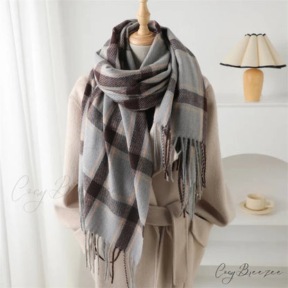 Korean Style Thick Warm Shawl Wrap Plaid Cashmere Blanket Scarf LIGHT BROWN