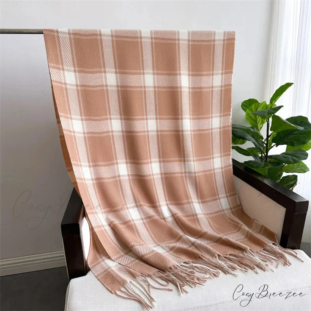 Korean Style Thick Warm Shawl Wrap Plaid Cashmere Blanket Scarf ORANGE