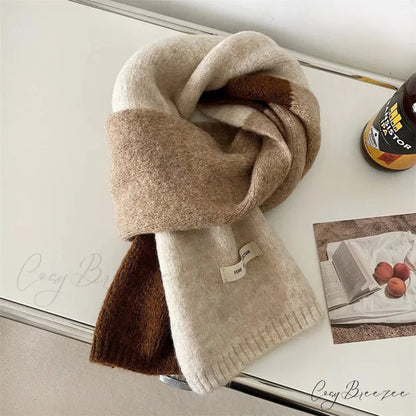Korean Style Winter Wool Striped Scarf beige 1 scarf-241228