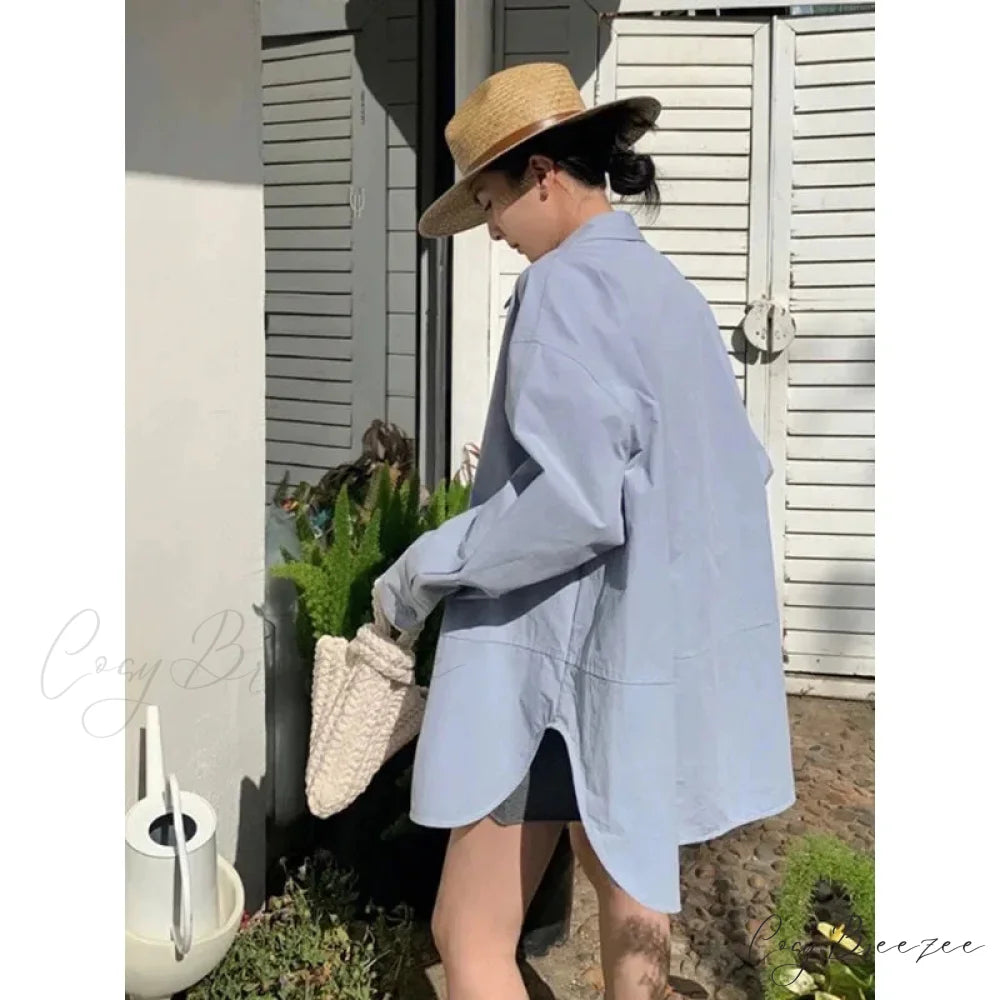 Korean Urban Casual Blue Chic Blouse blouse-250126