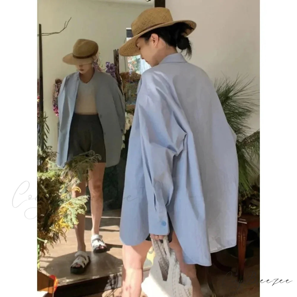 Korean Urban Casual Blue Chic Blouse blouse-250126