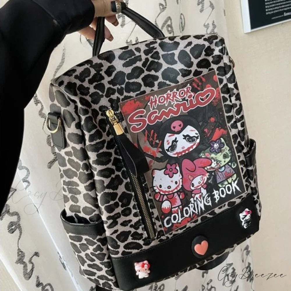 Kuromi Leopard Print Y2K Gothic Vintage Fashion Luxury Cartoon Cute Shoulder Bag BLACK LEOPARD