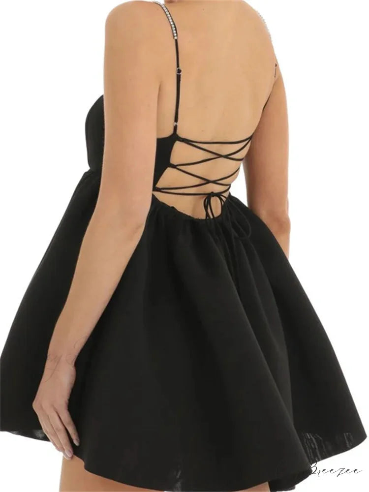 Lace A line Sleeveless Spaghetti Strap Square Neck Mini Dress