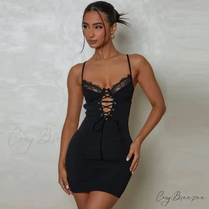 Lace Backless Bandage Mini Dress