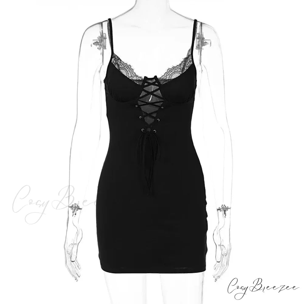 Lace Backless Bandage Mini Dress