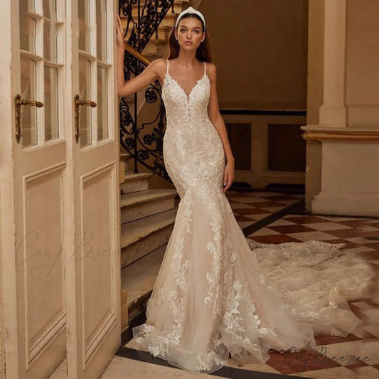 Lace Backless Mermaid Wedding Dress lvory white / 2 weddingdress-250223