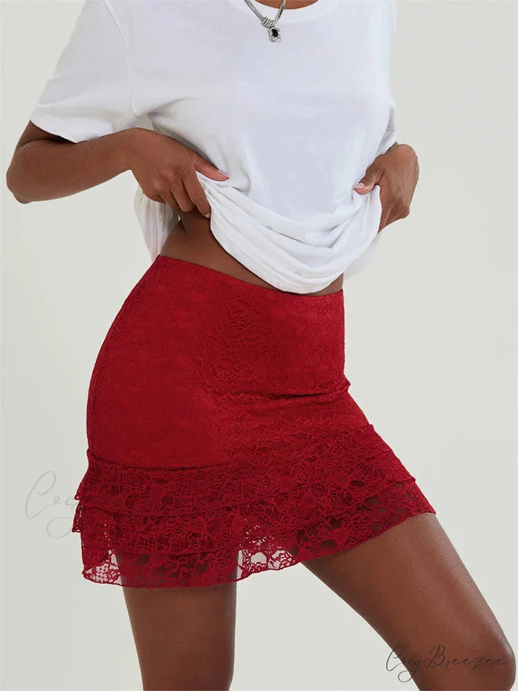 Lace Blossom Transparent Flounces Skirt skirts-250223