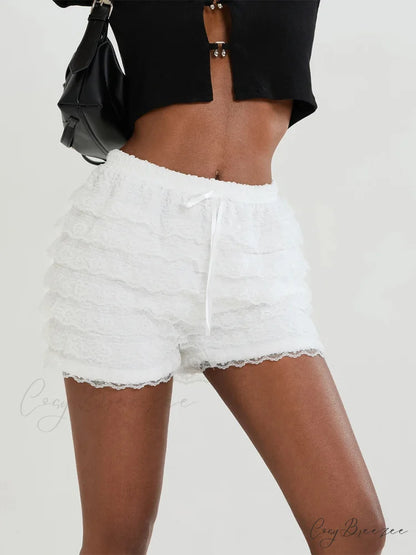 Lace Bow Tiered Bloomer Shorts short-250223