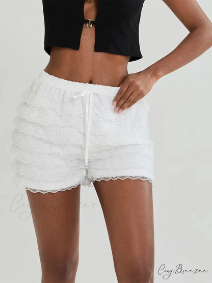 Lace Bow Tiered Bloomer Shorts short-250223