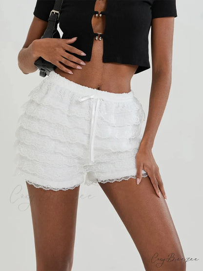 Lace Bow Tiered Bloomer Shorts WHITE / S short-250223