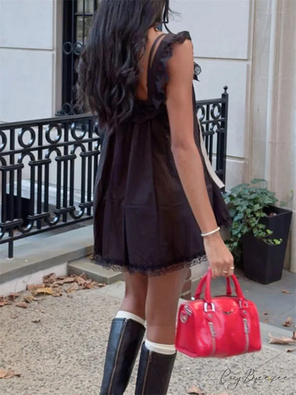 Lace Bowknot Embellished Mini Dress minidress-250223