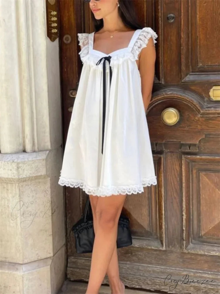 Lace Bowknot Embellished Mini Dress minidress-250223