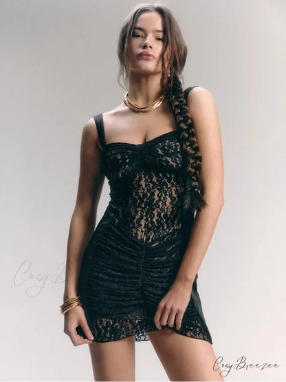Lace Camisole Double-Layer Mini Dress minidress-250223