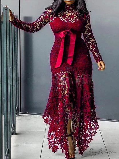 Lace Charming Nightwear Dress Wine Red / S