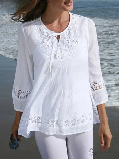 Lace Crochet Relaxed Patchwork Stylish Blouse blouse-250126