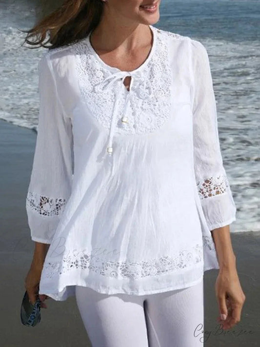 Lace Crochet Relaxed Patchwork Stylish Blouse blouse-250126
