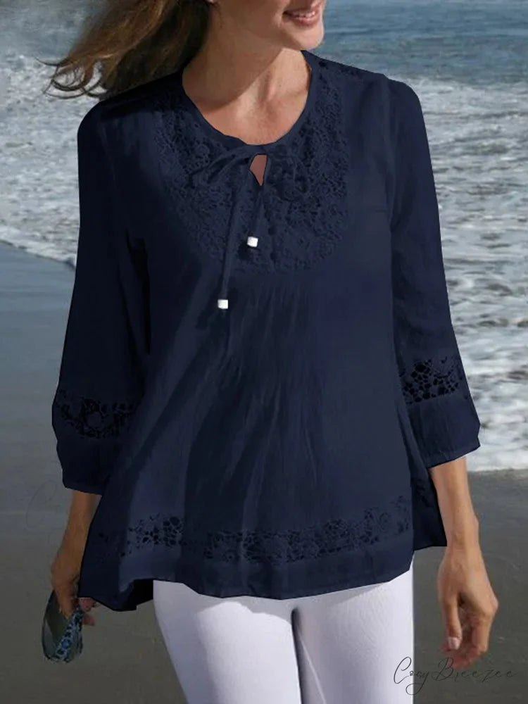Lace Crochet Relaxed Patchwork Stylish Blouse blouse-250126