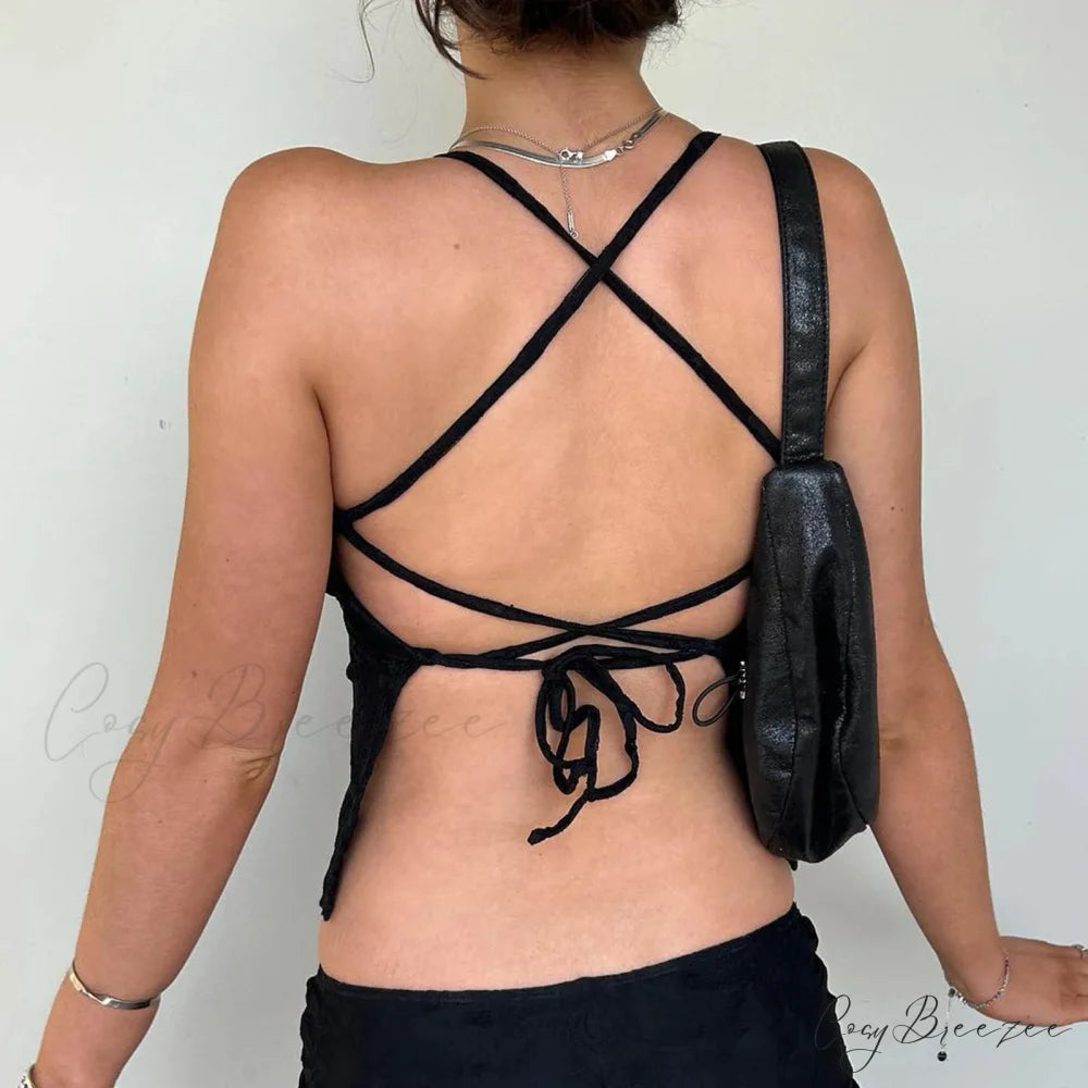 Lace Cross Back Sheer Crop Top croptop-250223
