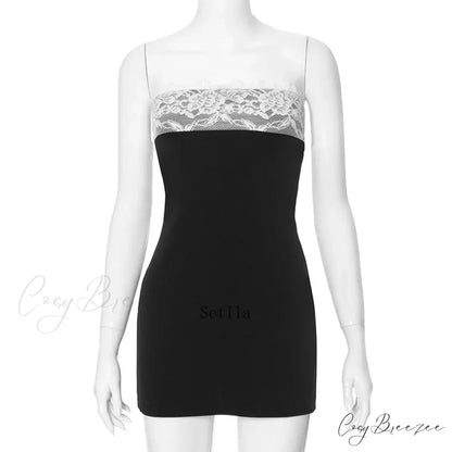 Lace Detail Sleeveless Backless Club Party Mini Dress