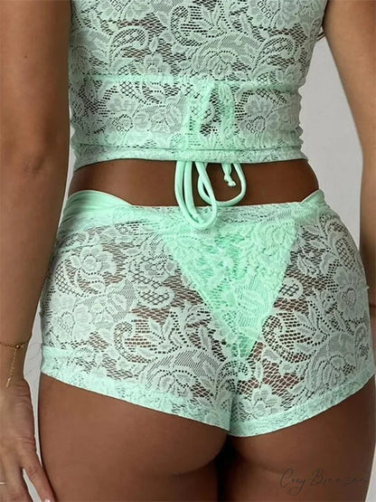Lace Floral Bikini Cover-Up Shorts short-250223