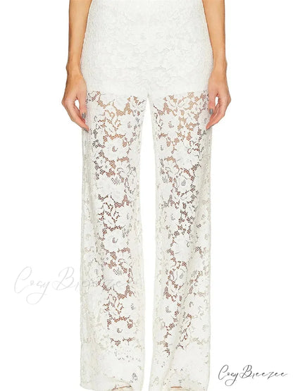 Lace Floral Loose Wide Leg Transparent Mesh Pant pant-250223