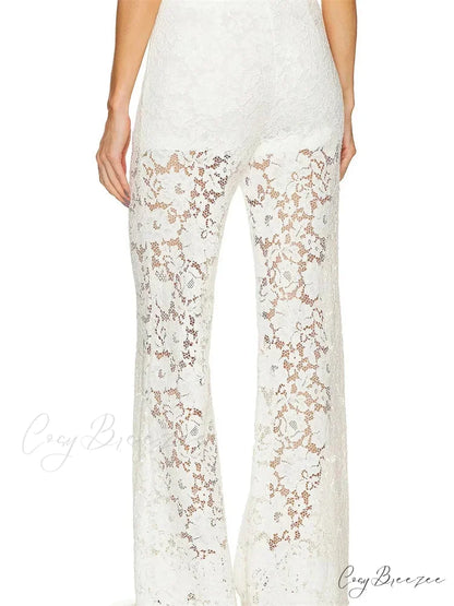 Lace Floral Loose Wide Leg Transparent Mesh Pant pant-250223