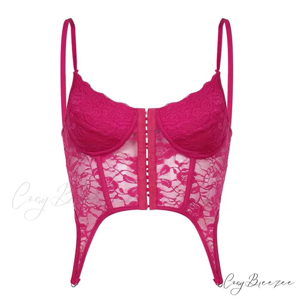 Lace Floral Sheer Mesh Corset Backless Fairycore Top Pink / S croptop-250126