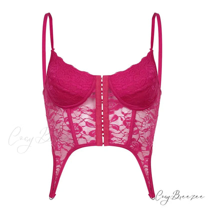 Lace Floral Sheer Mesh Corset Backless Fairycore Top Pink / S croptop-250126