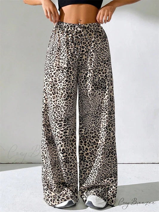 Lace Floral Sheer Stretchy Waist Spacious Pant Dark Brown / S pant-250223