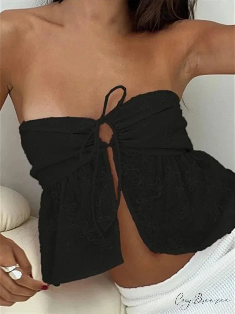 Lace Flower Patchwork Enchanting Aesthetic Crop Top BLACK / S croptop-250126