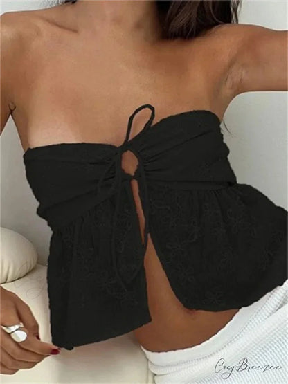 Lace Flower Patchwork Enchanting Aesthetic Crop Top BLACK / S croptop-250126