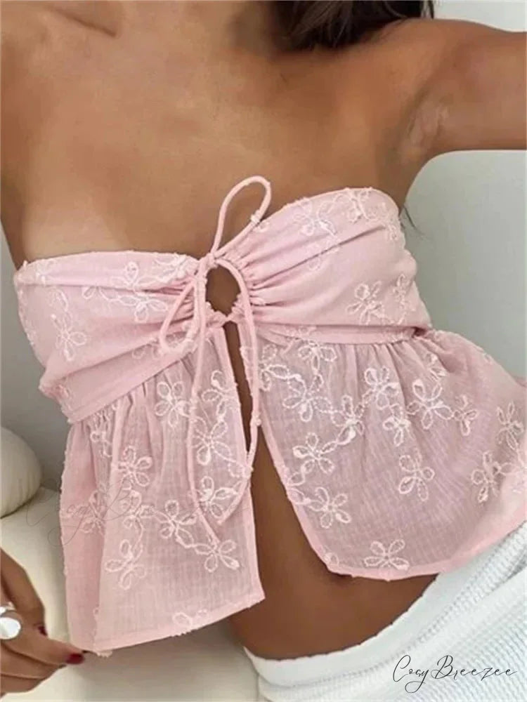 Lace Flower Patchwork Enchanting Aesthetic Crop Top PINK / S croptop-250126