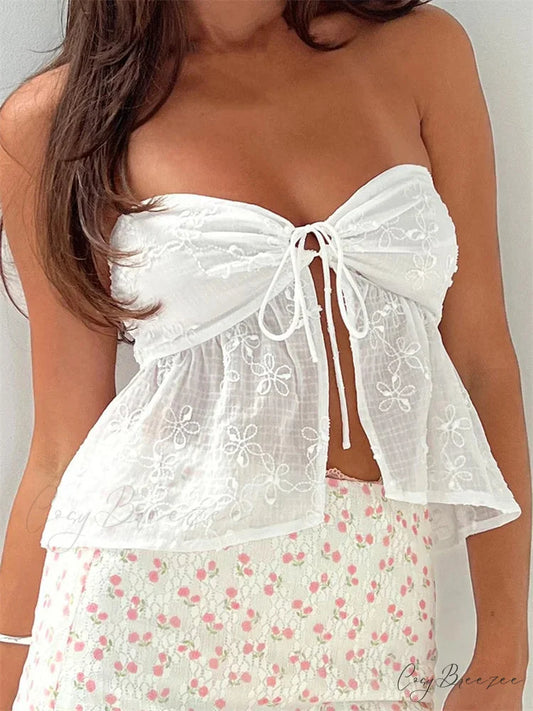 Lace Flower Patchwork Enchanting Aesthetic Crop Top WHITE / S croptop-250126