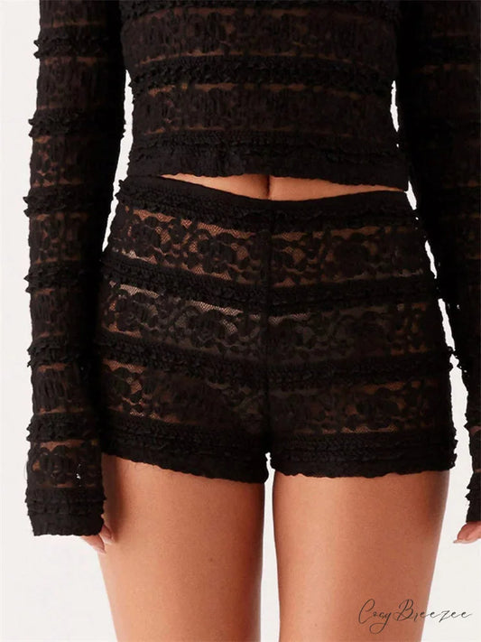 Lace Flower Transparent Bloomer Shorts black / S short-250223