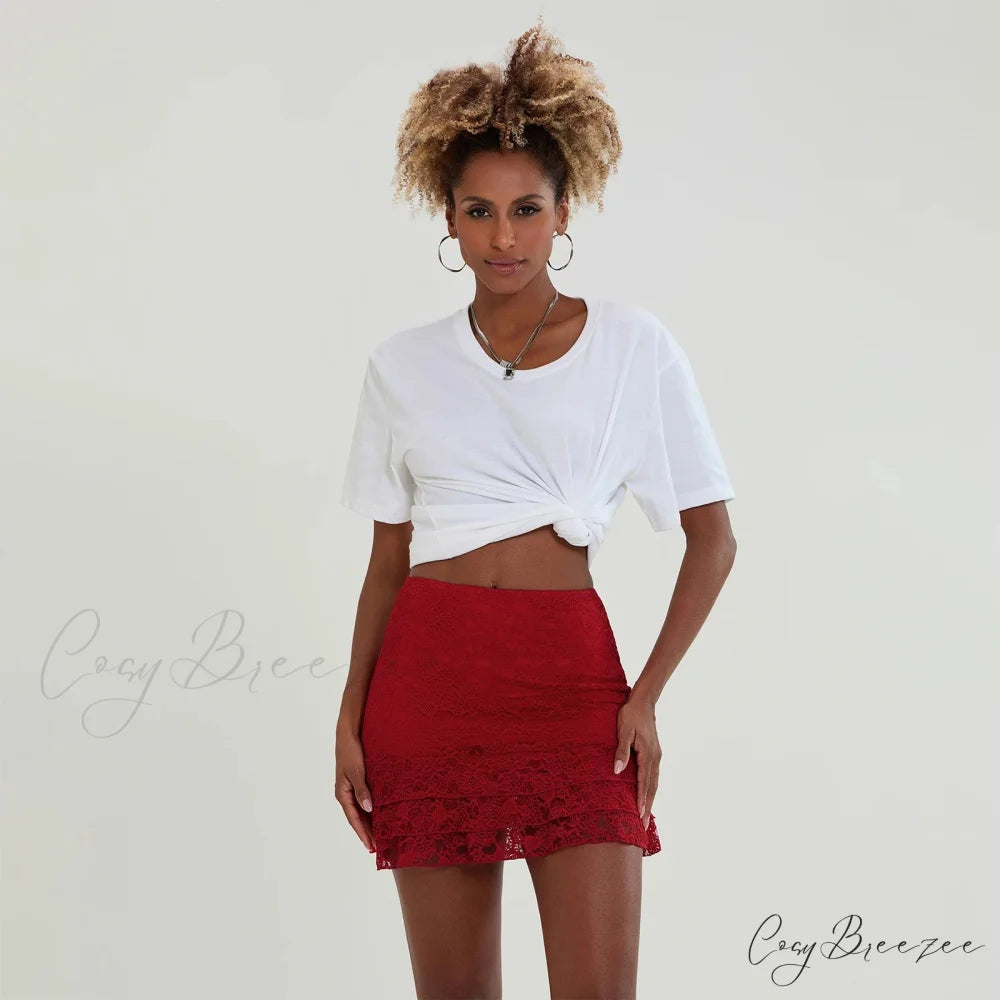 Lace Frills Elevated Waist Skirt skirts-250223