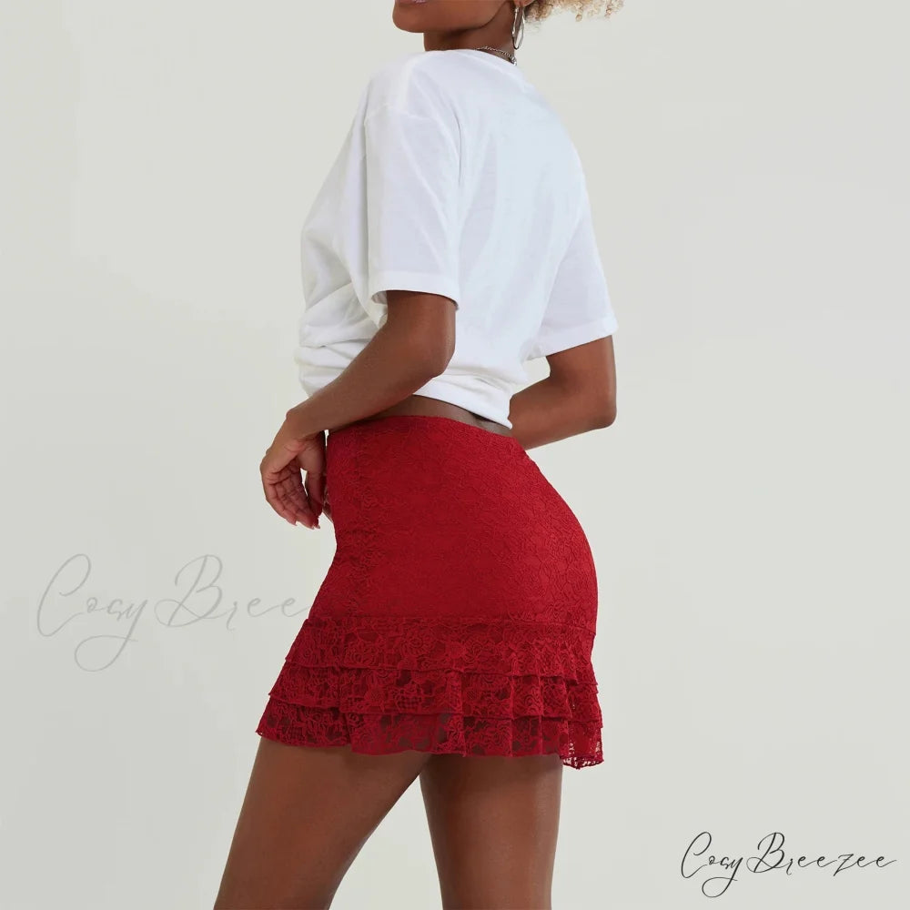 Lace Frills Elevated Waist Skirt skirts-250223