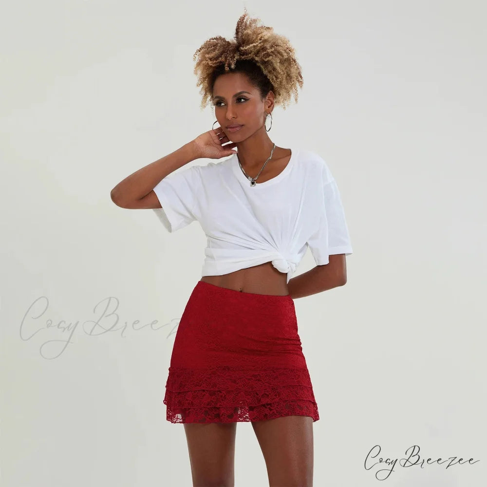 Lace Frills Elevated Waist Skirt skirts-250223