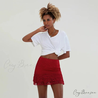 Lace Frills Elevated Waist Skirt skirts-250223