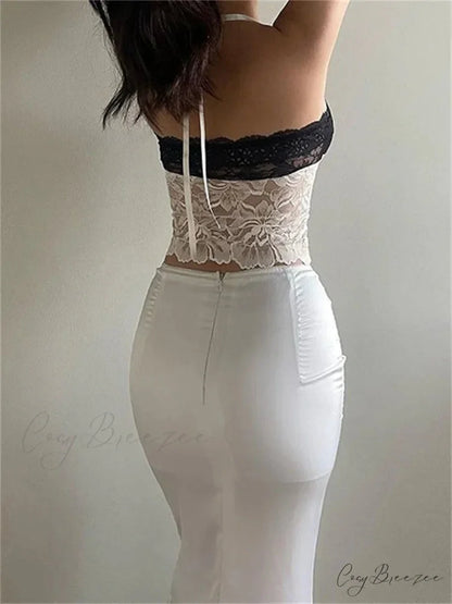 Lace Halter Tie-up Backless Patchwork Tank Top croptop-250126