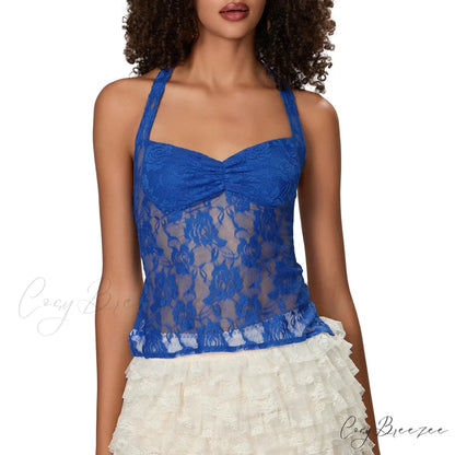 Lace Halter Tie-Up Crop Top blue1 / S croptop-250223