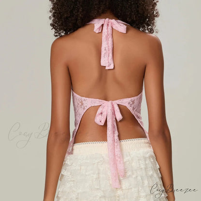 Lace Halter Tie-Up Crop Top croptop-250223
