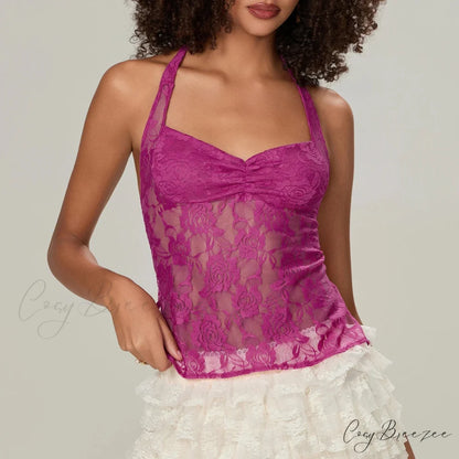 Lace Halter Tie-Up Crop Top rose / S croptop-250223