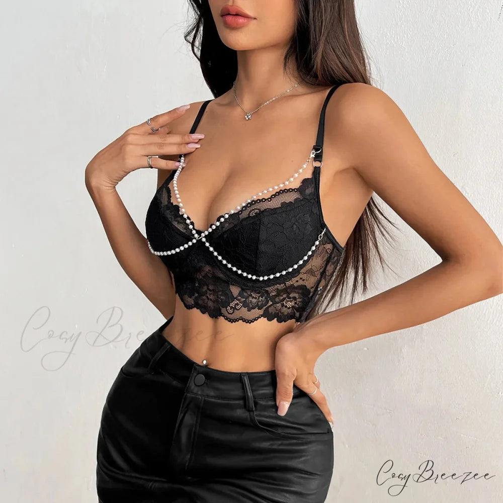Lace Hollow Mesh Corset Spaghetti Strap Bodysuit croptop-250126