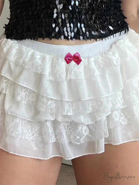 Lace Layered Bow Bloomer Shorts white / S short-250223