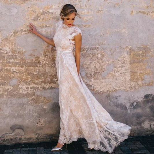 Lace Mermaid Lengthy Train Marriage Dress lvory white / 2 weddingdress-250223