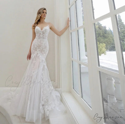 Lace Mermaid Tail Wedding Dress White / XS weddingdress-250223