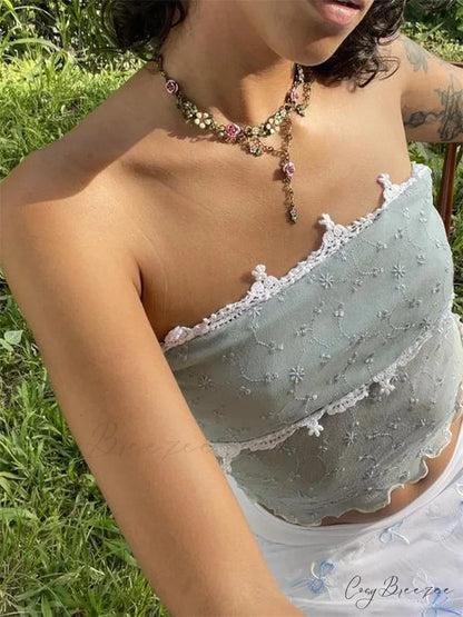 Lace Mesh Y2K Strapless Sheer Tube Crop Top croptop-250126