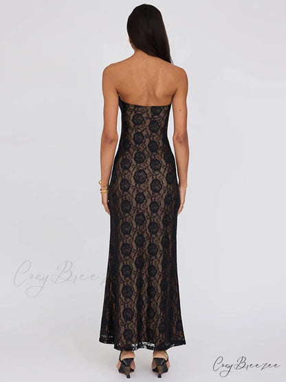 Lace Party Strapless Bodycon Long Dress floraldress-250126