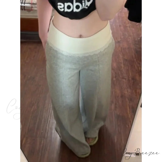 Lace Patchwork Basic Flare Women Pants Grey / S pants-241228