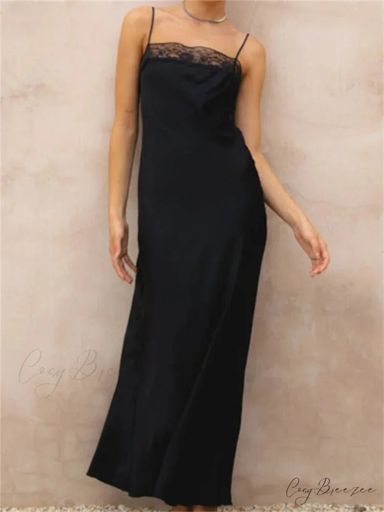 Lace Patchwork for Women Square Neck Sleeveless Strap Black Summer Party Female Vestidos Clubwear